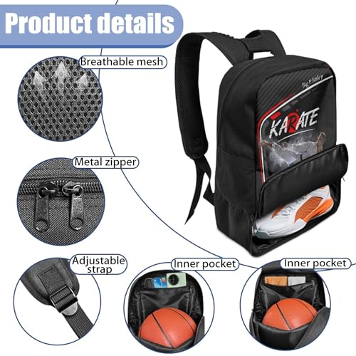 Boxing Dart Lightning Karate Baseball Sport Backpack Shoe Compartment Equipment Bags Gym Teenager Inner Pocket School Ball (Karate Design) - color: Karate Design