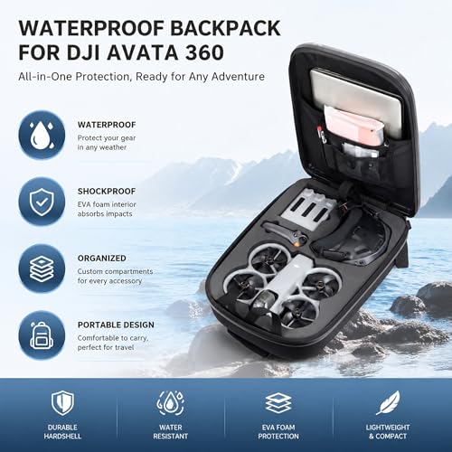 Avata 360 Backpack, Waterproof Travel Case Hard Shell Shoulder Bag for DJI Avata 360, Fits for RC Motion 3, Goggles 3, Batteries, Charging Hub &Other Accessories