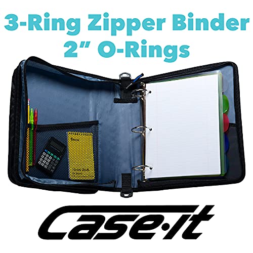 Case-it School Zipper Binder | 2-Inch O-Rings | 350-Sheet | LT-007 Blue - color: Blue, size: 1 Pack