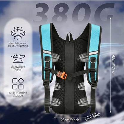 Sadnyy 2 Pcs Hydration Backpack Hiking Water Backpack for 2l Waterbag(Waterbag Not Included), Reflective Lightweight Cycling Daypack with Helmet Net Bag for Biking, Running, Skiing - color: Lake Blue, Black
