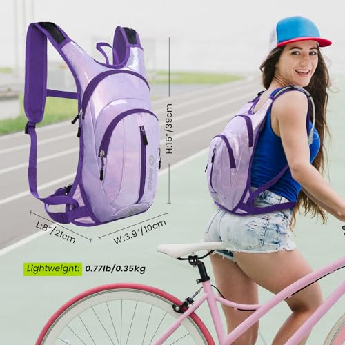 Nepest Hydration Pack Backpack for Women & Men, Lightweight Water Backpack with 2L Water Bladder for Hiking Cycling Running Biking - color: Holographic - Purple