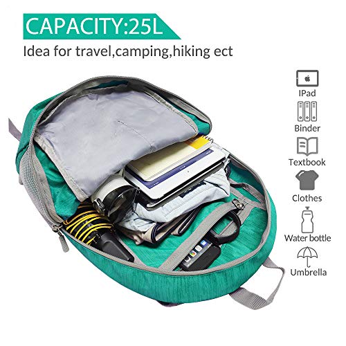 ZOMAKE 25L Ultra Lightweight Packable Backpack, Foldable Hiking Backpacks Water Resistant Small Folding Daypack for Travel(Dark Green) - color: Dark Green
