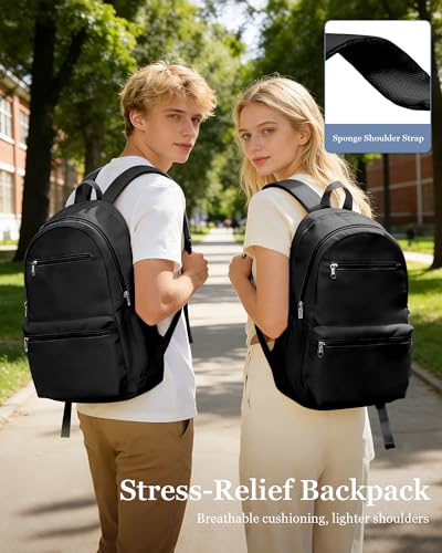 Lightweight School Backpack for Women Men, Multi Pocket Backpack for College Students, Waterproof Middle School Bags, Simple Bookbag for Teens Girls Boys, Black - color: Black
