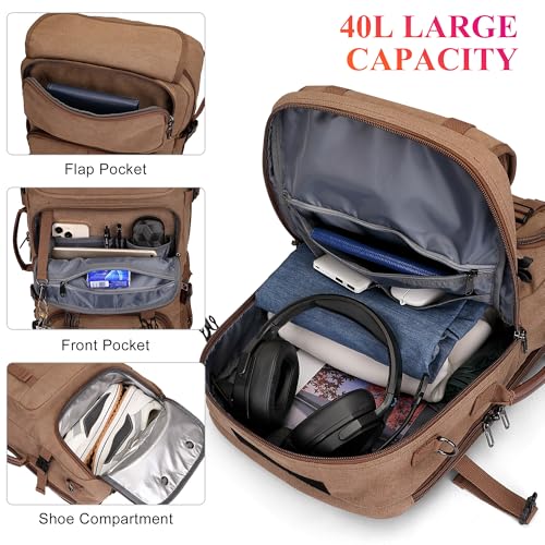 WITZMAN Travel Backpack for Men 40L Large Carry-on Airline Approved Convertible 3 in 1 laptop Bags Fit 16 inch(A8013 Brown) - color: Brown