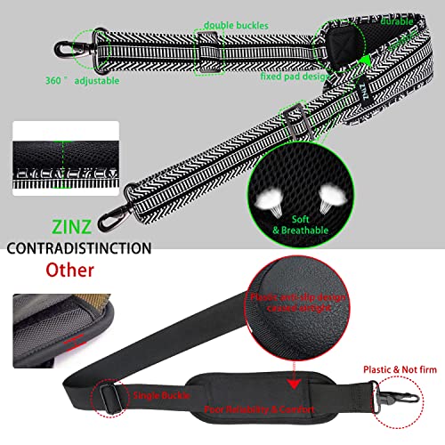 ZINZ 79 inch Shoulder Strap, Extra-thick Fixed Cushion Pad and Dual Clasps Universal Replacement Strap with Metal Swivel Hooks (200cm) (Black&White Jacquard) - color: Black&white Jacquard