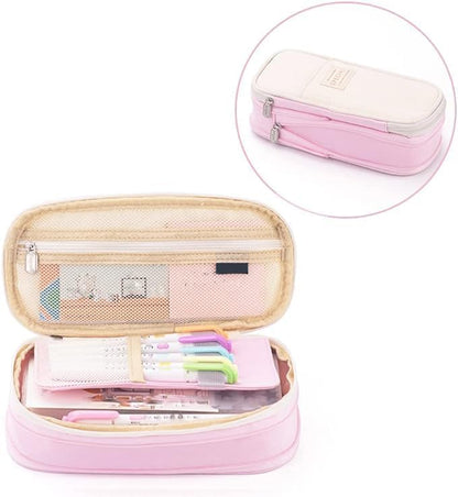 Arnuixty Large Storage Pencil Case Pen Bag with Zipper Big Capacity Pouch Organizer for Office Travel Holder Box - color: Pink
