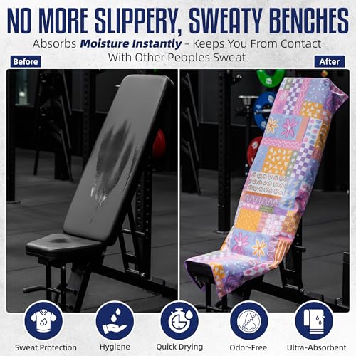 CHEEKY WINX Hooded Microfiber Gym Towel – Highly Absorbent Car Seat Towel with Carry Bag – Double-Sided Sweat Towel, Reversible, Quick Dry & Sand-Resistant Fabric, Patchwork, 130 x 60cm - color: Patchwork