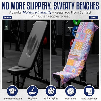 CHEEKY WINX Hooded Microfiber Gym Towel – Highly Absorbent Car Seat Towel with Carry Bag – Double-Sided Sweat Towel, Reversible, Quick Dry & Sand-Resistant Fabric, Patchwork, 130 x 60cm - color: Patchwork