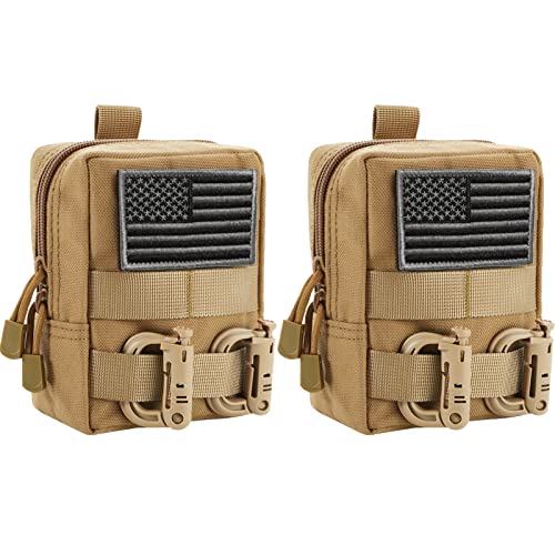 FRTKK 2 Pack Molle Pouches - Tactical Compact Water-Resistant EDC Pouch Bag Small Utility Pouch - color: 2 Pack-Tan