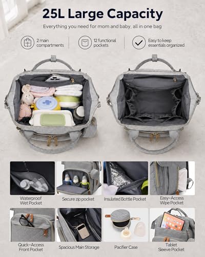 houscly Diaper Bag Backpack with Changing Station,Baby Bags New Mom Gifts Pañaleras Para Bebe Baby Girl Newborn Essentials Must Haves Baby Shower Gifts Baby Registry Search Light Gray - color: 02light Gray