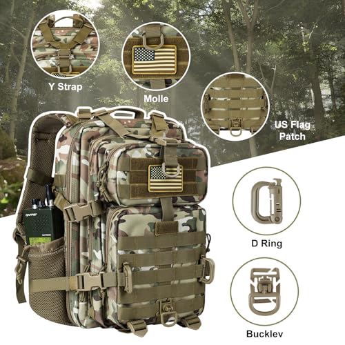Hannibal Tactical 30L MOLLE Assault Pack, Tactical Backpack Military Army Camping Rucksack with Bottle Holder, 3-Day Pack, CP - color: Cp, size: 30L