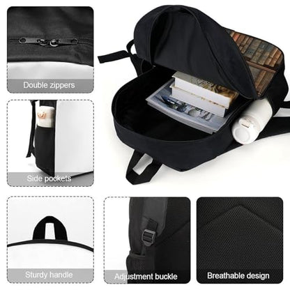 Library Bookshelf Book Backpack for Women Men, Durable 600D Polyester Bookbag with Large Capacity, Lightweight 17 Inch Laptop Backpack Minimalism Casual Daypack for Work, Travel