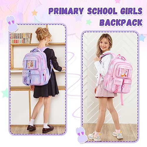 PIG PIG GIRL Kids Backpack for Girls - School Bags for Middle School Students - Book Bag for Elementary Primary - Kawaii Ita Backpack - Purple - color: Purple