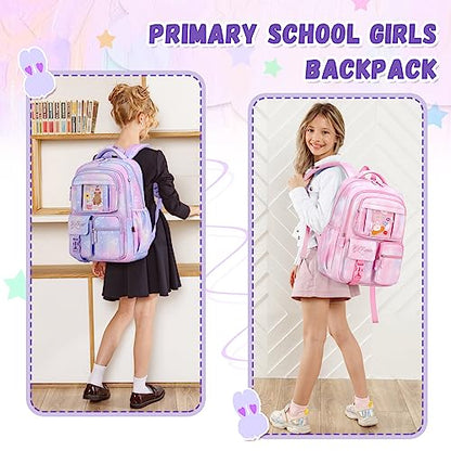 PIG PIG GIRL Kids Backpack for Girls - School Bags for Middle School Students - Book Bag for Elementary Primary - Kawaii Ita Backpack - Purple - color: Purple