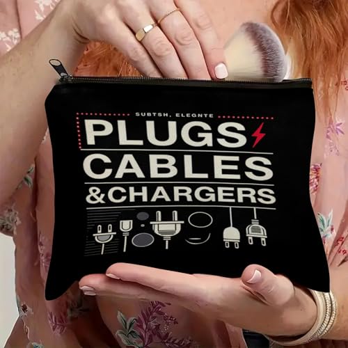 Plugs Cables & Chargers - Makeup Bag for Women Travel - Zipper Cosmetic Storage Bag with Vibrant Designs, Soft Fabric & Multi-Use Functionality (Gift for Birthdays, Graduation, Christmas) (Style E) - style: Style E