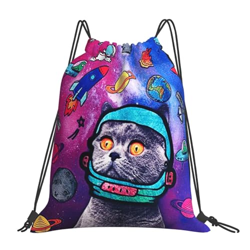 Astronaut Cat Drawstring Backpack Gym String Bag Drawstring Sackpack Sport For Womens Mens - style: Astronaut Cat Drawstring Backpack Gym String Bag
