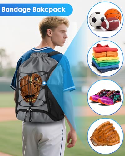 BROTOU Soccer Bags, Football Backpack, Volleyball Bag, Drawstring Soccer Backpack with Ball and Shoe Compartment - color: Silver Gray