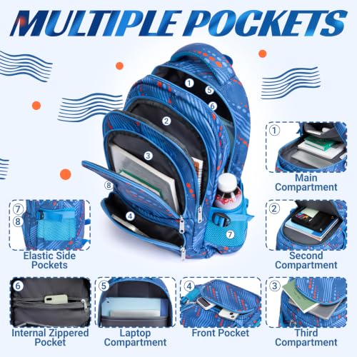 BLUEFAIRY Kids Backpacks for Boys Girls Ages 6-8 8-10 10-12 Elementary Middle School Backpack 17 Inch Back to School Bookbag with Laptop Compartment Mochilas Escolares para Niños Niñas (Blue Lines) - color: Blue Lines
