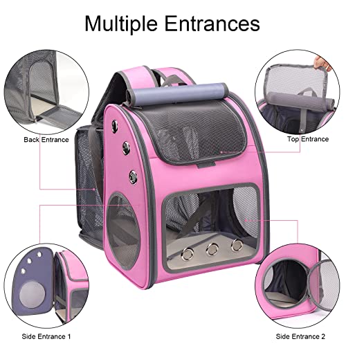 Expandable Cat Backpack Carrier, Portable Cat Backpack Up to 18 lbs | Airline Approved Pet Travel Carrier, Super Ventilated Design, Ideal for Traveling/Hiking /Camping, Pink - color: Pink-Standard