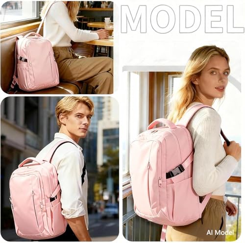 Travel Backpack for Women Men Carry on Backpack, Airline Approved Large Travel Bag Flight Approved Personal item, 15.6 Inch Laptop Backpack Casual Daypack for Weekender Business Hiking-PINK - color: Pink