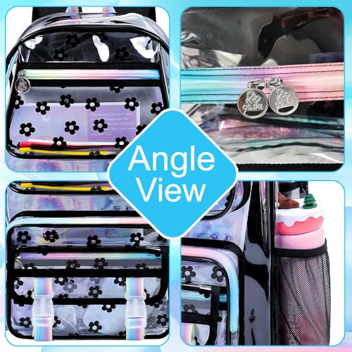 KLFVB Clear Bookbag Heavy Duty, 3PCS Girls See Through School Bag Set, Cute Transparent Backpack for Women - Plum Blossom Black - color: Plum Blossom Black Clear Backpack