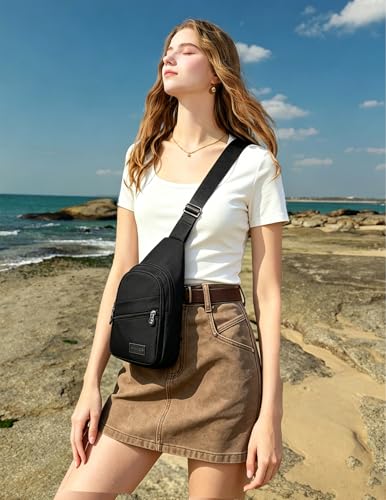 EVANCARY Small Sling Bag Crossbody Bags for Women Men, Sling Backpack Chest Daypack Cross Body Bag for Travel Outdoor - color: Black