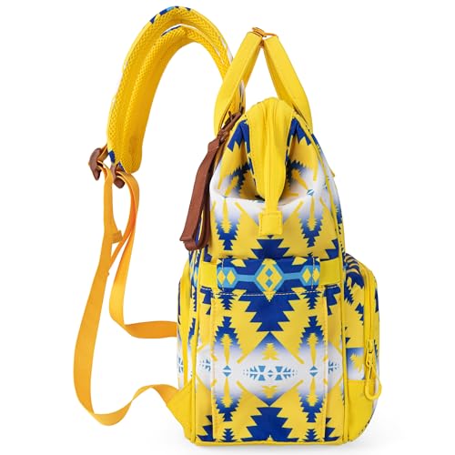 Wrangler Aztec Backpack Organized Daypack Travel Baby Bag with Stroller Strap and Side Bottle Pockets - color: Angel Yellow