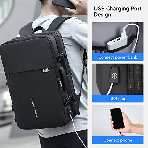 MARK RYDEN Travel Backpack for Men, 40L Airline Approved Carry on Backpack with USB Charging Port, 17.3 Inch Waterproof Business Laptop Backpack (12.6 x 8.0 x 19.6 Inch) - color: Black