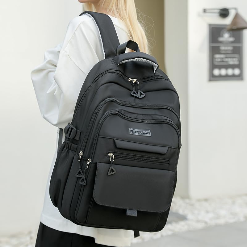 Eagerrich School Cute Aesthetic Backpack Girls Backpack for Students Kids Teen Girls Large Capacity Bookbags College Backpacks Laptop Lightweight Bookbag Casual Travel Daypacks School Bag（Black） - color: Black