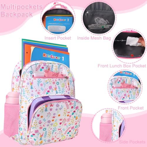 RHCPFOVR Kids Backpack for Girls - Girls Backpack 3-8 Ages Flower for Kids 15 Inch School Bookbag for Kindergarten Elementary School Bookbag for Girl 1st 2nd Grade - style: Flower
