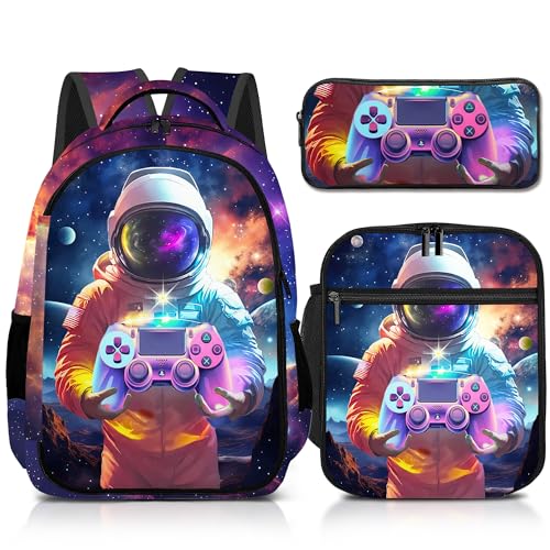Boys Backpack with Lunch Box and Pencil Case, 3Pcs Gamer Backpack for Boys Teens, 17 Inch Large Capacity - color: GAME-YHYZ-1