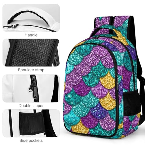 Casual Laptop Backpack Purse Colorful Mermaid Fish Scales, Cute Travel Bag with Tumbler Holder for Nurse Teacher College Commute - color: Pattern (343)