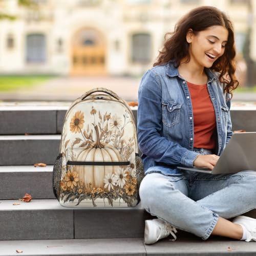 Fall Farmhouse Pumpkin Floral Womens Travel Backpack | 15.6 Inch Laptop Backpack, Lightweight Casual Daypack, Water Resistant, Cute Work Backpacks, Large Capacity - color: Multicolor3