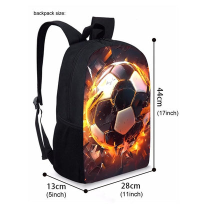 3PCS Soccer Backpack Set, 16" Lightweight Football Daypack, Soccer Ball Print Casual Laptop Backpack for Travel Camping Work (style-6) - color: Style-6