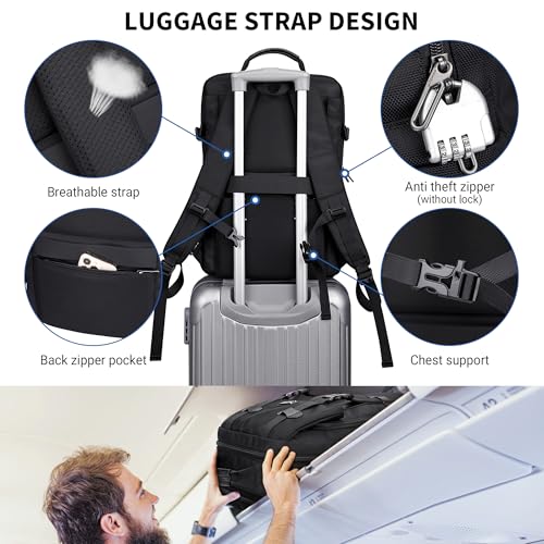 WITZMAN Travel Laptop Backpack for Men Fit 16 inch Computer Carry-on Airline Approved with USB Charging Port(B716 Black) - color: Black