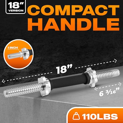 Yes4All Threaded Dumbbell Handles, Adjustable Dumbbell Bar Pair, 14/16/18/24-Inch Sizes, Fits 1" or 1.15" Plates, Non-Slip Grip, Secure Star-Lock Collars - color: 18" - Chrome & Rubber - Silver, size: 1 inch