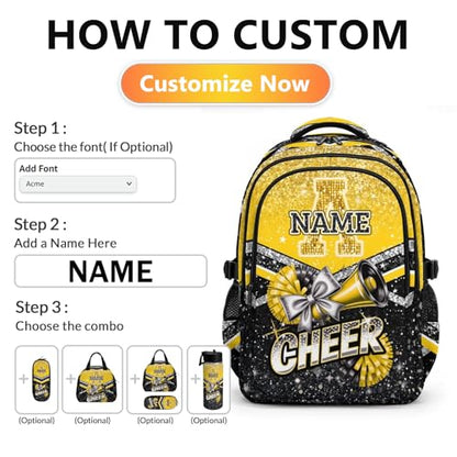 Personalized Cheers Backpacks for Girls 3-8, 17 Inch Large Capacity Cheerleader Initial Bookbag for Elementary Middle School Travel - color: Yellow