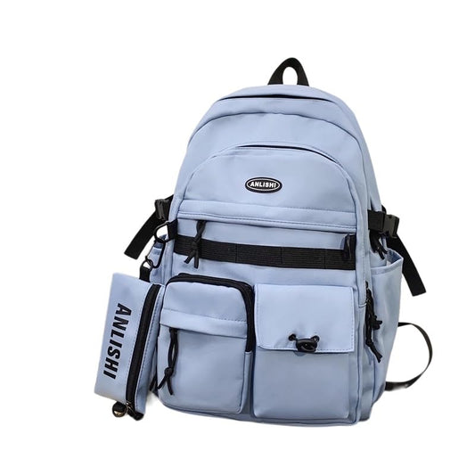 Urban Cargo Backpack, Multi-Pocket Nylon Daypack with Detachable Pouch & Plush Charm for Commute, Travel & Daily Use (blue) - color: Blue