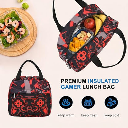 3PCS Kids Backpack Set, School Backpack with Lunch Bag & Pencil Case, Lightweight Waterproof Bookbag for Kids (Gamer Red) - color: Gamer Red