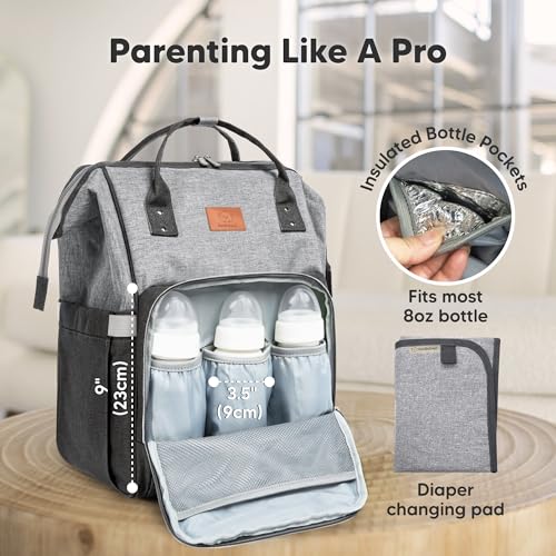 KeaBabies Baby Diaper Bag Backpack - Large Baby Bag for Boys, Girls, Waterproof Multi Function Travel Diaper Backpack with Changing Pad, Durable Travel Essentials for Moms and Dads (Graphite) - color: Graphite