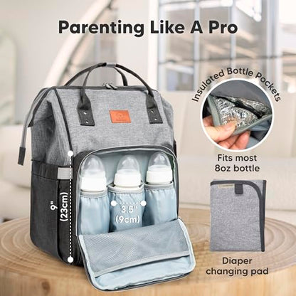 KeaBabies Baby Diaper Bag Backpack - Large Baby Bag for Boys, Girls, Waterproof Multi Function Travel Diaper Backpack with Changing Pad, Durable Travel Essentials for Moms and Dads (Graphite) - color: Graphite