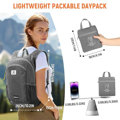 SKYSPER 10L Hiking Backpack, Foldable & Packable Lightweight Daypack for Travel, Collapsible Small Compact Hiking Backpack for Women & Men, Gray - color: Gray