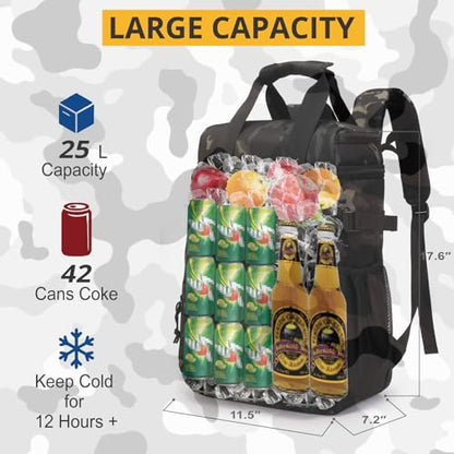 Tactical Backpack Cooler,Lunch Backpack for Men Adults Work with Handle，Soft Cooler Backpack Insulated Waterproof Leak Proof - color: Black Camo