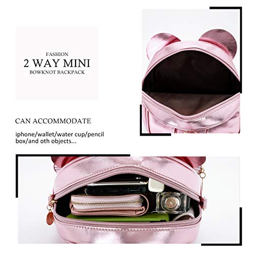 KL928 Girls Mini Backpack Bowknot Polka Dot Cute Small Daypacks Convertible Shoulder Bag Purse for Women - color: Fluorescent Pink