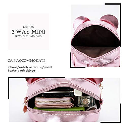 KL928 Girls Mini Backpack Bowknot Polka Dot Cute Small Daypacks Convertible Shoulder Bag Purse for Women - color: Fluorescent Pink