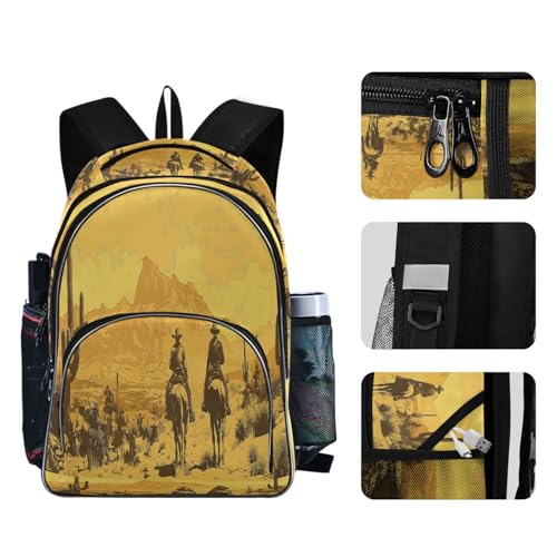 Water-Resistant Travel Western Desert Cowboy Backpack - Lightweight Laptop Daypack, 15.6" Laptop Compartment, Durable Commuter Bag for Work & Outdoor#212