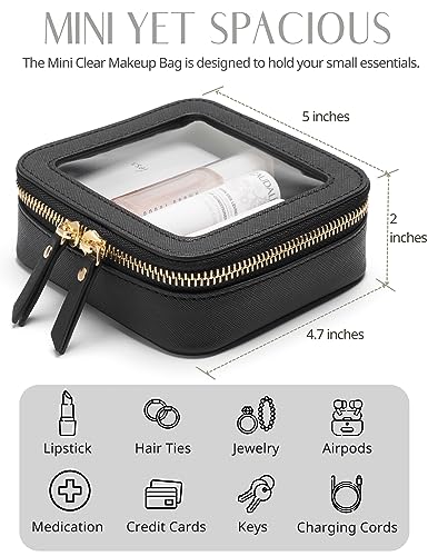 Popvibe Clear Makeup Case Toiletry Bag Travel Medium Clear Cosmetic Bag with Zipper, Make Up Bag Organizer Traveling TSA Approved Transparent Bag Car for Essentials, Mini & Medium, Black - color: Black, style: Mini & Medium