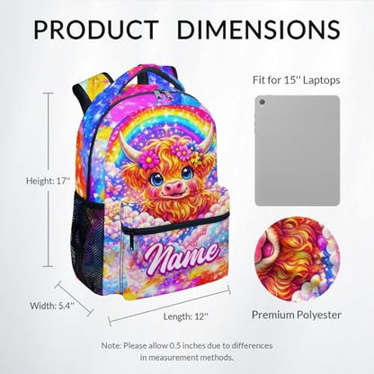 Kids Backpack Girls Customize Highland Cow School Bag with Adjustable Straps, Personalized Backpack for Kindergarten & Elementary, Preschool Bookbag for Girls (17 Inch) - color: Orange