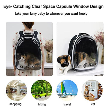 Cat Backpack, Airline Approved Bubble Carrying Bag for Small Medium Dogs Cats, Space Capsule Pet Carrier Dog Hiking Backpack Travel Carrier(Black) - color: Black