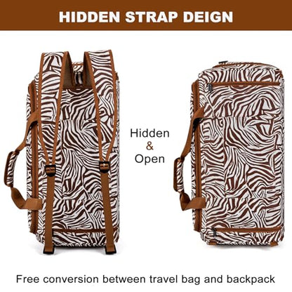 Convertible Garment Bags for Travel - Carry on Garment Duffle Bag with Backpack Straps for Men Women, 4 in 1 Large Travel Duffel Bags with Shoes Compartment Hanging Suit Dress Weekender Bag 3pcs Set - color: D1-Brown Zebra